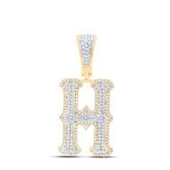 10K Yellow Gold Real Diamond Block Font Pointed Letter Initial H Pendant 5/8 CT