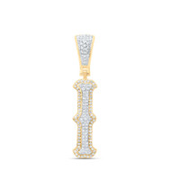 10K Yellow Gold Real Diamond Block Font Pointed Letter Initial I Pendant 3/8 CT