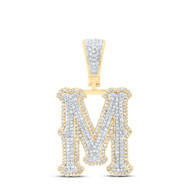 10K Yellow Gold Real Diamond Block Font Pointed Letter Initial M Pendant 7/8 CT