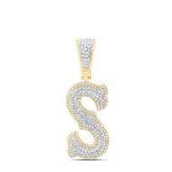 10K Yellow Gold Real Diamond Block Font Pointed Letter Initial S Pendant 1/2 CT