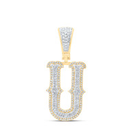 10K Yellow Gold Real Diamond Block Font Pointed Letter Initial U Pendant 5/8 CT