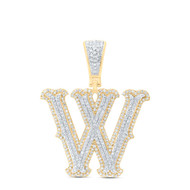 10K Yellow Gold Real Diamond Block Font Pointed Letter Initial W Pendant 1 CT