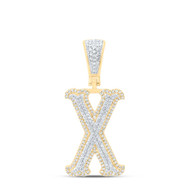 10K Yellow Gold Real Diamond Block Font Pointed Letter Initial X Pendant 1/2 CT