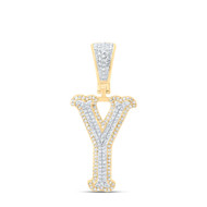 10K Yellow Gold Real Diamond Block Font Pointed Letter Initial Y Pendant 1/2 CT
