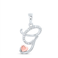 925 Sterling Silver Diamond Cursive Font w/ Pink Heart Initial G Pendant 1/12 CT