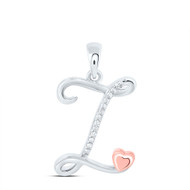 925 Sterling Silver Diamond Cursive Font w/ Pink Heart Initial I Pendant 1/20 CT