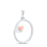 925 Sterling Silver Diamond Cursive Font w/ Pink Heart Initial O Pendant 1/12 CT