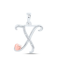 925 Sterling Silver Diamond Cursive Font w/ Pink Heart Initial X Pendant 1/20 CT