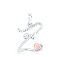 925 Sterling Silver Diamond Cursive Font w/ Pink Heart Initial Z Pendant 1/20 CT