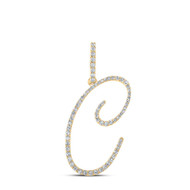 14K Yellow Gold Real Diamond Fancy Cursive Script Font Initial C Pendant 3/8 CT