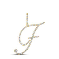14K Yellow Gold Real Diamond Fancy Cursive Script Font Initial F Pendant 1/2 CT