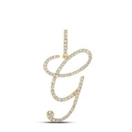 14K Yellow Gold Real Diamond Fancy Cursive Script Font Initial G Pendant 1/2 CT