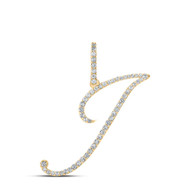 14K Yellow Gold Real Diamond Fancy Cursive Script Font Initial J Pendant 1/3 CT