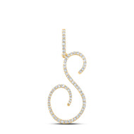 14K Yellow Gold Real Diamond Fancy Cursive Script Font Initial S Pendant 3/8 CT