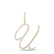 14K Yellow Gold Real Diamond Fancy Cursive Script Font Initial U Pendant 1/2 CT