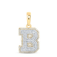 10K Yellow Gold Real Diamond Unisex Tiered Block Font Initial B Pendant 5/8 CT