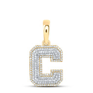 10K Yellow Gold Real Diamond Unisex Tiered Block Font Initial C Pendant 1/2 CT