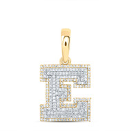 10K Yellow Gold Real Diamond Unisex Tiered Block Font Initial E Pendant 3/4 CT