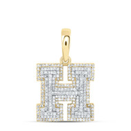 10K Yellow Gold Real Diamond Unisex Tiered Block Font Initial H Pendant 3/4 CT
