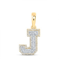 10K Yellow Gold Real Diamond Unisex Tiered Block Font Initial J Pendant 3/8 CT