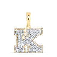 10K Yellow Gold Real Diamond Unisex Tiered Block Font Initial K Pendant 7/8 CT