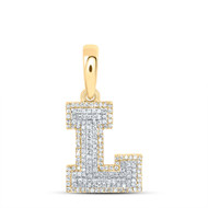 10K Yellow Gold Real Diamond Unisex Tiered Block Font Initial L Pendant 1/2 CT