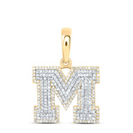 10K Yellow Gold Real Diamond Unisex Tiered Block Font Initial M Pendant 3/4 CT