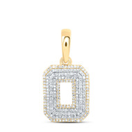 10K Yellow Gold Real Diamond Unisex Tiered Block Font Initial O Pendant 5/8 CT