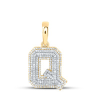 10K Yellow Gold Real Diamond Unisex Tiered Block Font Initial Q Pendant 5/8 CT