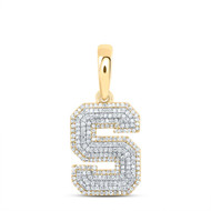 10K Yellow Gold Real Diamond Unisex Tiered Block Font Initial S Pendant 3/4 CT