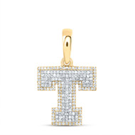 10K Yellow Gold Real Diamond Unisex Tiered Block Font Initial T Pendant 5/8 CT