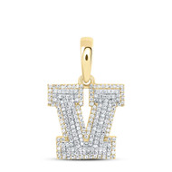 10K Yellow Gold Real Diamond Unisex Tiered Block Font Initial V Pendant 3/4 CT