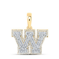 10K Yellow Gold Real Diamond Unisex Tiered Block Font Initial W Pendant 1 CT