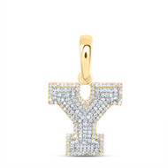 10K Yellow Gold Real Diamond Unisex Tiered Block Font Initial Y Pendant 1/2 CT