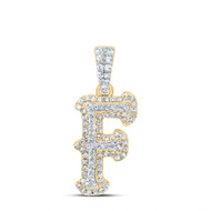 10K Yellow Gold Real Diamond Block Font Pointed Letter Initial F Pendant 1/3 CT
