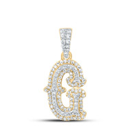10K Yellow Gold Real Diamond Block Font Pointed Letter Initial G Pendant 1/3 CT