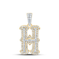 10K Yellow Gold Real Diamond Block Font Pointed Letter Initial H Pendant 1/3 CT