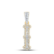 10K Yellow Gold Real Diamond Block Font Pointed Letter Initial I Pendant 1/5 CT