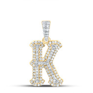 10K Yellow Gold Real Diamond Block Font Pointed Letter Initial K Pendant 1/3 CT