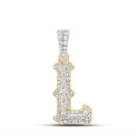 10K Yellow Gold Real Diamond Block Font Pointed Letter Initial L Pendant 1/4 CT
