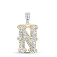 10K Yellow Gold Real Diamond Block Font Pointed Letter Initial N Pendant 3/8 CT