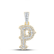 10K Yellow Gold Real Diamond Block Font Pointed Letter Initial P Pendant 1/3 CT