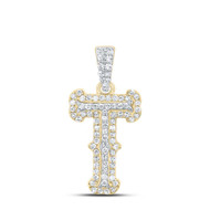 10K Yellow Gold Real Diamond Block Font Pointed Letter Initial T Pendant 1/4 CT