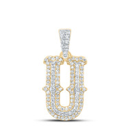10K Yellow Gold Real Diamond Block Font Pointed Letter Initial U Pendant 1/3 CT