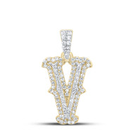 10K Yellow Gold Real Diamond Block Font Pointed Letter Initial V Pendant 1/3 CT