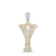 10K Yellow Gold Real Diamond Block Font Pointed Letter Initial Y Pendant 1/4 CT