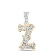 10K Yellow Gold Real Diamond Block Font Pointed Letter Initial Z Pendant 1/3 CT