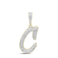 10K Yellow Gold Real Diamond Italic Font Slanted Letter Initial C Pendant 3/4 CT