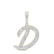 10K Yellow Gold Real Diamond Italic Font Slanted Letter Initial D Pendant 7/8 CT