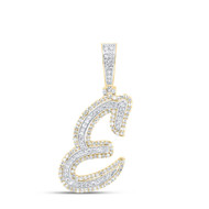 10K Yellow Gold Real Diamond Italic Font Slanted Letter Initial E Pendant 3/4 CT